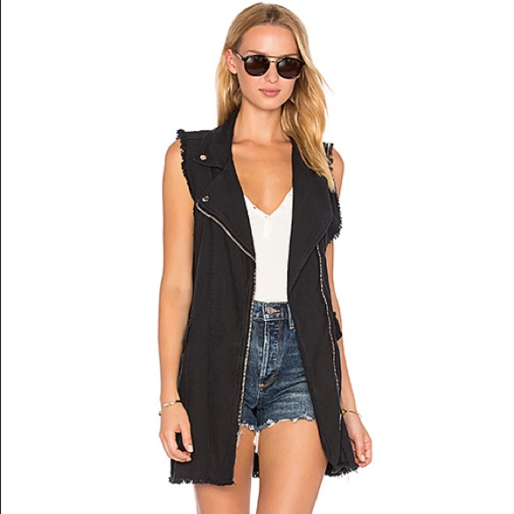 Free people black long Moto vest